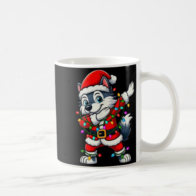 Dabbing Wolf Lights Santa Xmas Girls Boys Kids Chr Kaffeetasse (Rechts)