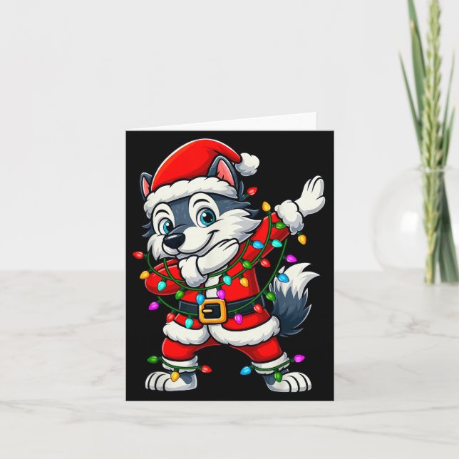 Dabbing Wolf Lights Santa Xmas Girls Boys Kids Chr Karte (Vorderseite)