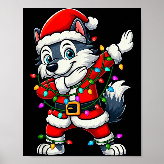 Dabbing Wolf Lights Santa Xmas Girls Boys Kids Chr Poster (Vorne)