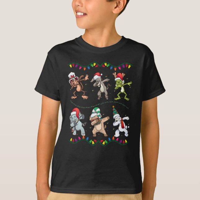 Dabbing X-Mas-Haustiere T-Shirt (Vorderseite)
