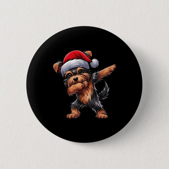 Dabbing Yorkshire Terrier Weihnachtsmannmütze Chri Button (Vorderseite)