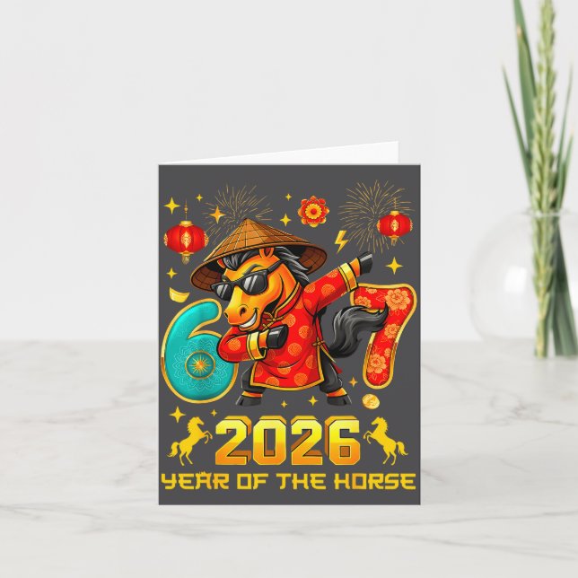 Dabbing Zodiac Horse Lunar New Year Chinese New Ye Karte (Vorderseite)