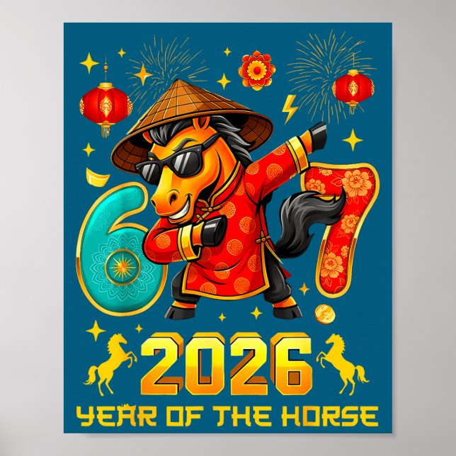 Dabbing Zodiac Horse Lunar New Year Chinese New Ye Poster (Vorne)