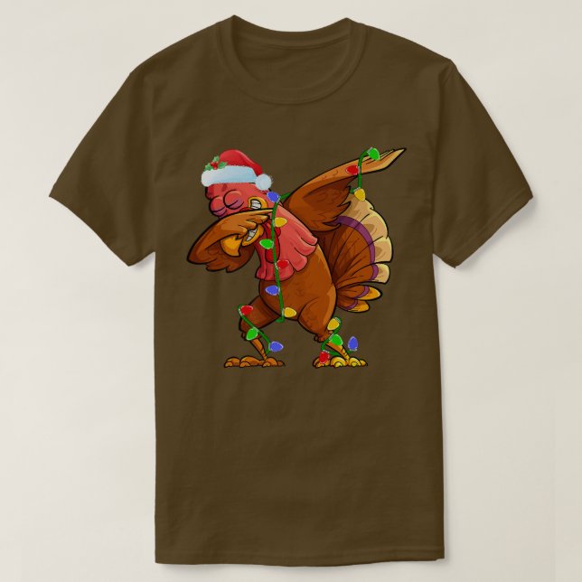 Dabing Turkey Bird Xmas Lights Funny Santa Türkei T-Shirt (Design vorne)