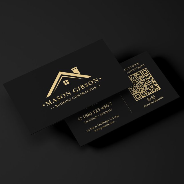 Dachdecker Dachdeckermeister Logo Schwarz Modern Visitenkarte (Roofing Contractor Roofer Logo Black Modern Business Card
)