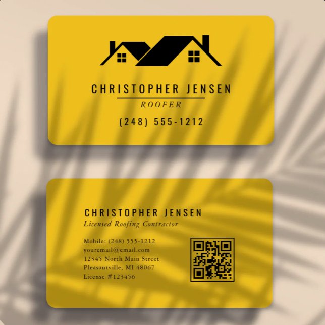 Dachdecker QR-Code Fett Gelb Schwarz Abgerundet Visitenkarte (Von Creator hochgeladen)