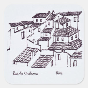 Dächer der Rue de Chateaux   Nizza, Frankreich Quadratischer Aufkleber