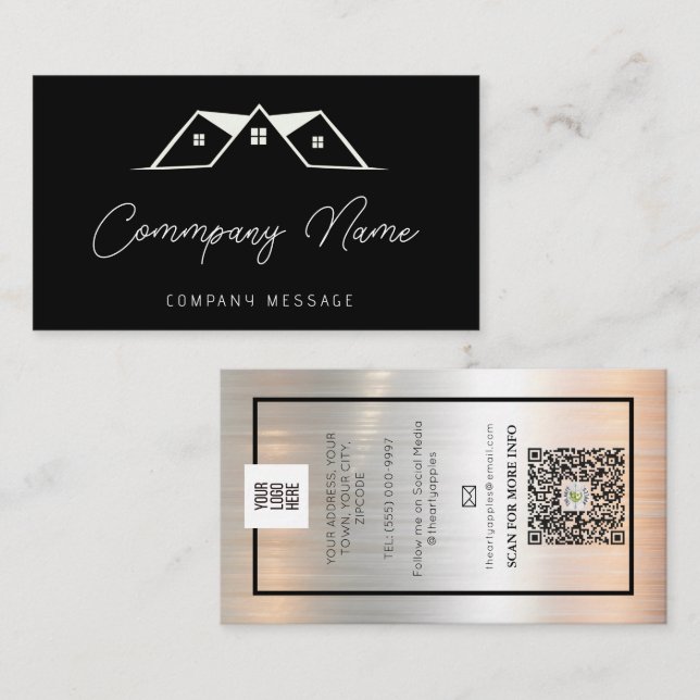 Dachreparaturen und Wartungsservice Schwarzes Logo Visitenkarte (Vorne/Hinten)