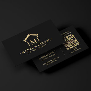 Dachrinnenbauer-Logo Schwarz Modern QR-Code Visitenkarte