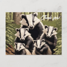 Dachs-Familie in Waldumgebung Danke Postkarte