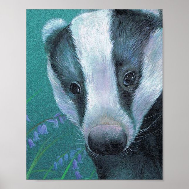 Dachs im Blauglockenwald-Kunstposter Poster (Vorne)
