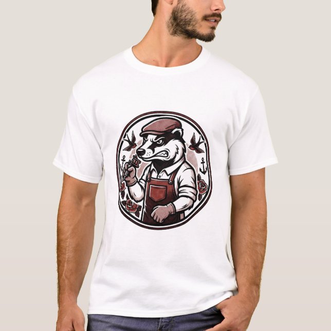 Dachs-Tätowierer-Maskottchen T-Shirt (Vorderseite)