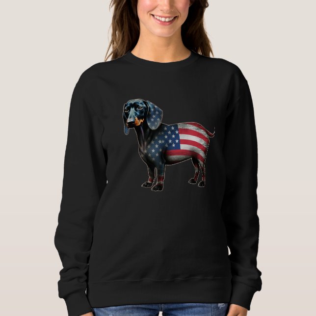 Dachshund 4th of July American Flag Dog  Men Women Sweatshirt (Vorderseite)