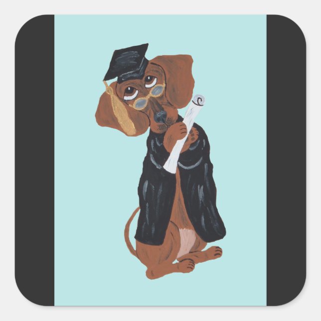 Dachshund-Absolvent Quadratischer Aufkleber (Vorderseite)