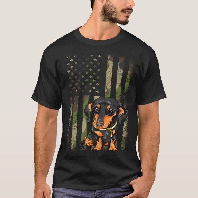 Dachshund American Flag Camouflage 4th July Wiener T-Shirt (Vorderseite)