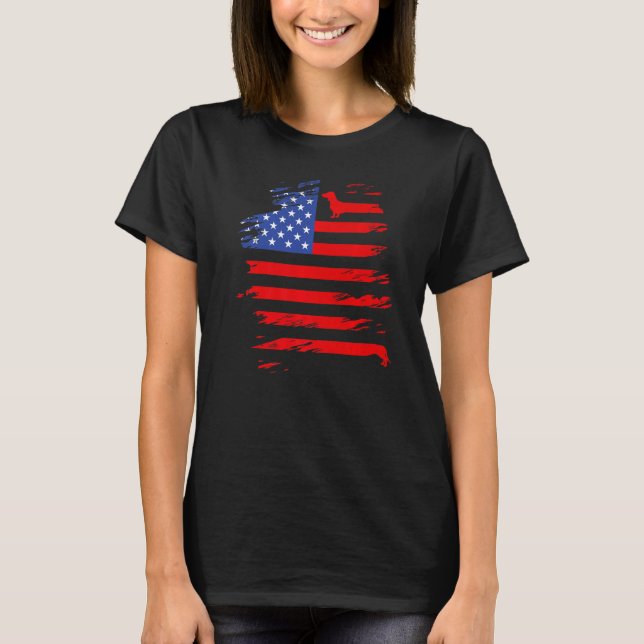 Dachshund And America Flag Patriotic Weiner Dog T-Shirt (Vorderseite)