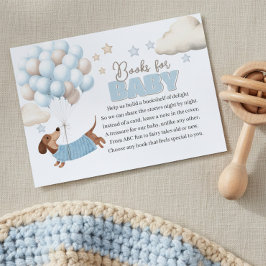 Dachshund and Balloons Blue Books for Baby Shower Begleitkarte