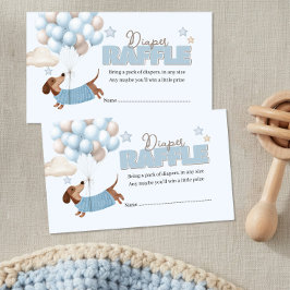 Dachshund and Balloons Blue Diaper Raffle Begleitkarte