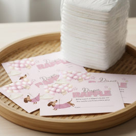 Dachshund and Balloons Pink Diaper Raffle Begleitkarte