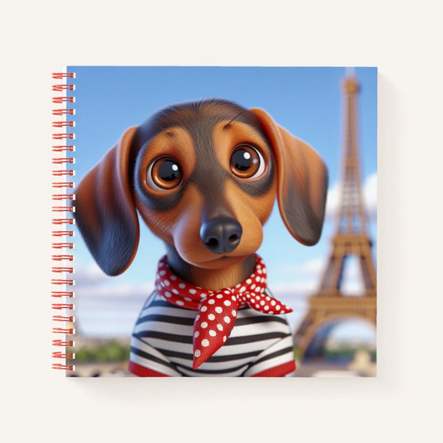 Dachshund and Eiffel Tower, by Natasha Us   Notizbuch (Vorderseite)