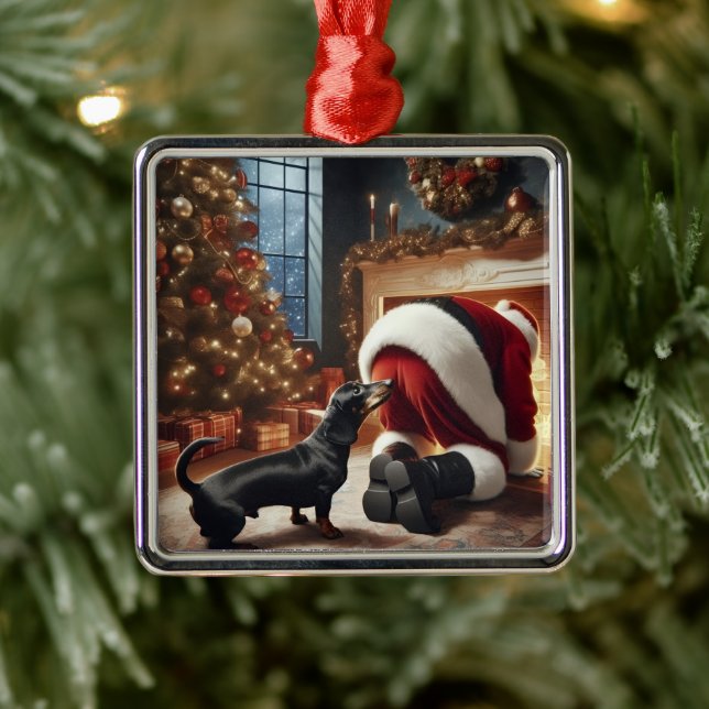 Dachshund and Santa  Ornament Aus Metall (Baum)