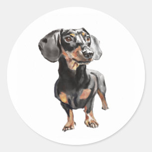 Dachshund Aquarell, Sauhund Wandkunst Runder Aufkleber