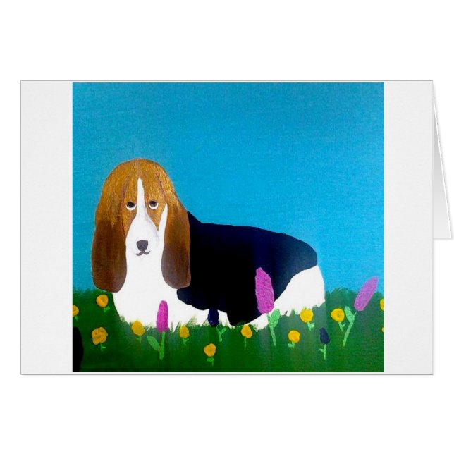 Dachshund auf einem Gebiet der Blumen (Vorderseite (Horizontal))