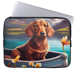 Dachshund auf einem Paddel: Ein landschaftliches A Laptopschutzhülle