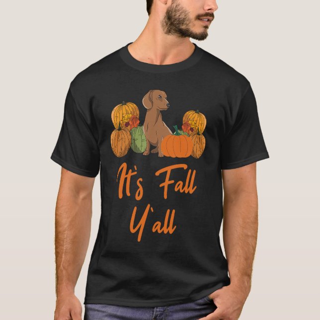 Dachshund Autumn Fall Season Leopard Pumpkin Dog T-Shirt (Vorderseite)