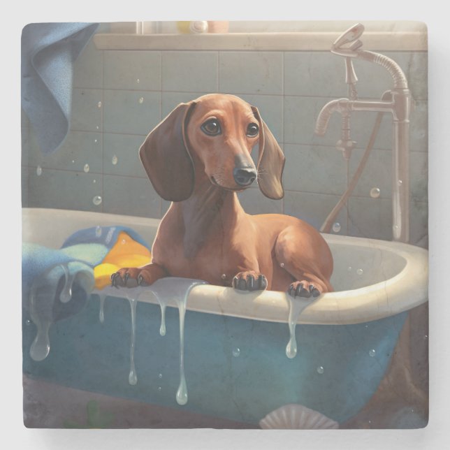 Dachshund Badezeit Spaß  Steinuntersetzer (Vorderseite)