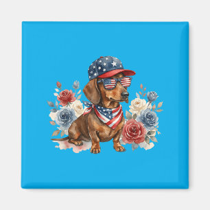 Dachshund Blumen Amerikanische Flagge Usa 4. Juli Magnet
