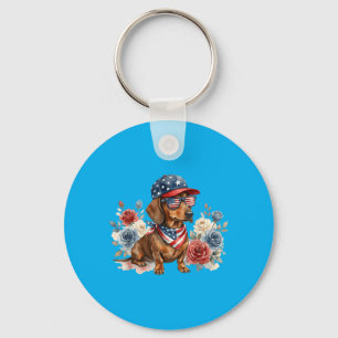 Dachshund Blumen Amerikanische Flagge Usa 4. Juli Schlüsselanhänger