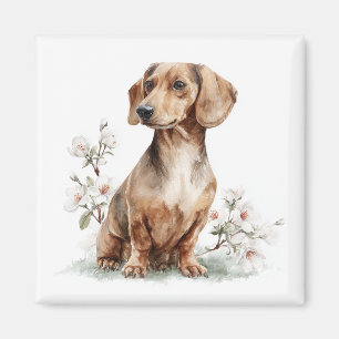 Dachshund-Blumen-Aquarell-Kunst Magnet