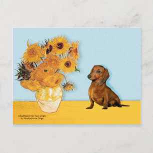 Dachshund (braun1) - Sonnenblumen Postkarte
