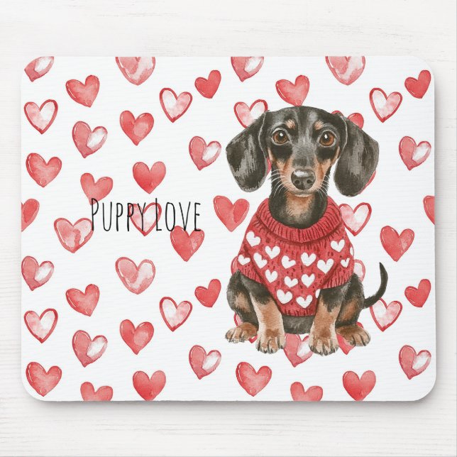 Dachshund Brauner Hund Rot Weiß Herzen Pullover Mousepad (Vorne)