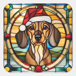 Dachshund-Buntglas-Weihnachtsaufkleber Quadratischer Aufkleber