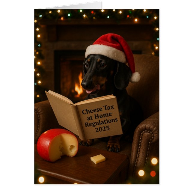 Dachshund 'Cheese Tax' Christmas card (Vorne)
