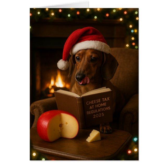 Dachshund 'Cheese Tax' Christmas card (Vorne)