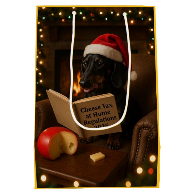 Dachshund 'Cheese Tax' Christmas gift bag  Mittlere Geschenktüte (Rückseite)