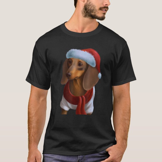 Dachshund Chiweenie Wiener Dog Santa Claus Hat Chr T-Shirt (Vorderseite)