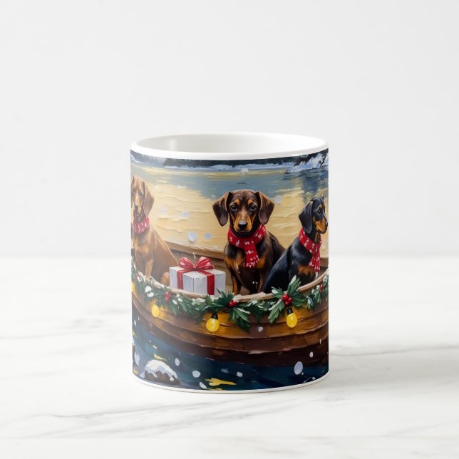 Dachshund Christmas Boat Holiday Kaffeetasse (Mittel)