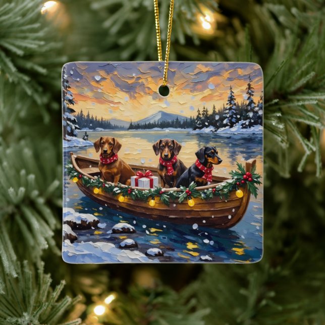 Dachshund Christmas Boat Holiday Keramikornament (Baum)