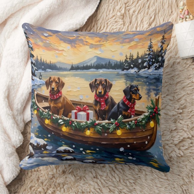Dachshund Christmas Boat Holiday Kissen (Decke)