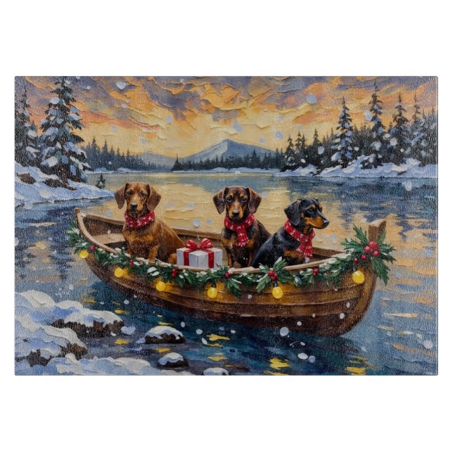 Dachshund Christmas Boat Holiday Schneidebrett (Vorderseite)