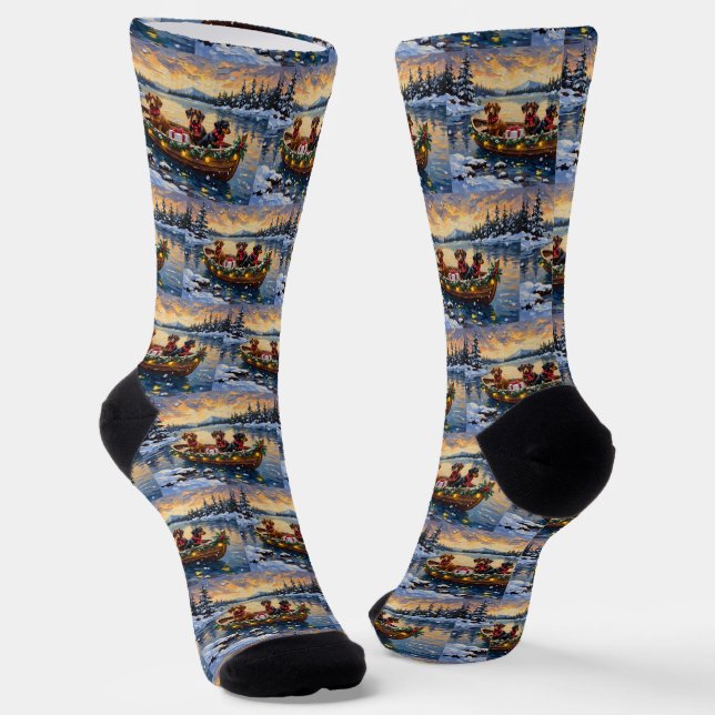 Dachshund Christmas Boat Holiday Socken (Gewinkelt)