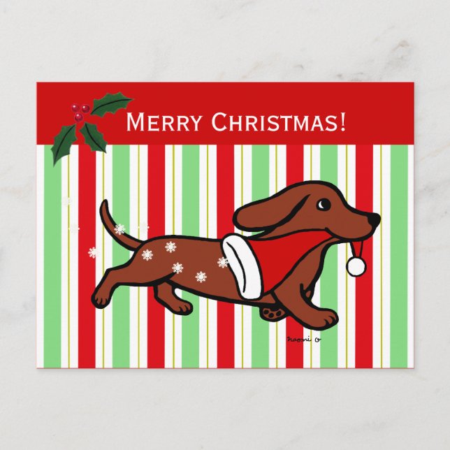 Dachshund Christmas Cartoon Feiertagspostkarte (Vorderseite)