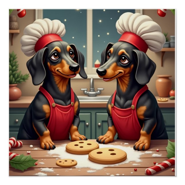 Dachshund Christmas Cookie Bakers Holiday Painting Poster (Vorderseite)