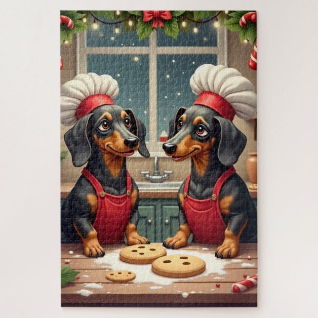 Dachshund Christmas Cookie Bakers Holiday Painting Puzzle (Vertikal)