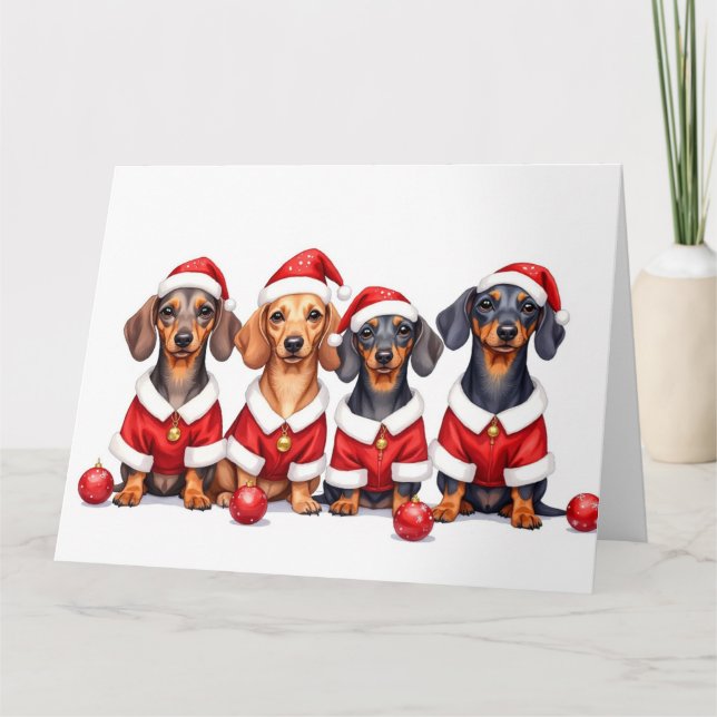 Dachshund Christmas Dress Santa Hat Karte (Vorderseite)