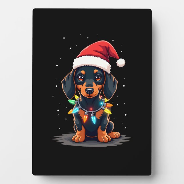 Dachshund Christmas Lights Santa Hat Xmas Dog Love Fotoplatte (Vorderseite)